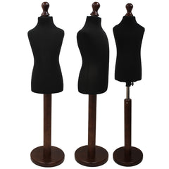 Children Kids Age 2-4 Years Tailors Dummy Mannequin, Black Torso Bust with a Dark Wood Round Base