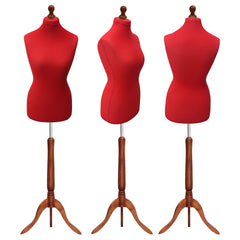 Display Guru Female Uk Size 12/14 Dressmakers Tailors Dummy Mannequin, Red Torso Bust With Dark Wood Tripod Stand