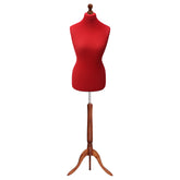 Display Guru Female Uk Size 6/8 Dressmakers Tailors Dummy Mannequin, Red Torso Bust With Dark Wood Tripod Stand