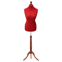 Display Guru Female Uk Size 8/10 Dressmakers Tailors Dummy Mannequin, Red Torso Bust With Dark Wood Tripod Stand
