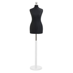 Display Guru Female Uk Size 18/20 Dressmakers Tailors Dummy Mannequin Black Torso Bust with White Wood Round Base