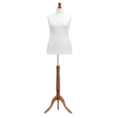 Display Guru Female Uk Size 18/20 Dressmakers Tailors Dummy Mannequin, White Torso Bust With Dark Wood Tripod Stand