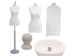 Display Guru Female Uk Size 12/14 Dressmakers Tailors Dummy Mannequin , White Torso Bust with Silver Wood Round Base