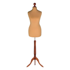 Display Guru Female Uk Size 18/20 Dressmakers Tailors Dummy Mannequin, Gold Torso Bust With Dark Wood Tripod Stand