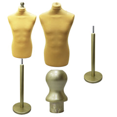 Display Guru Male Dressmakers Tailors Dummy Mannequin, Gold Torso Bust with Gold Wood Round Base Stand