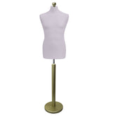 Display Guru Male Dressmakers Tailors Dummy Mannequin, Silver Torso Bust with Gold Wood Round Base Stand
