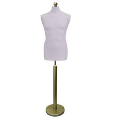 Display Guru Male Dressmakers Tailors Dummy Mannequin, Silver Torso Bust with Gold Wood Round Base Stand