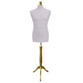 Display Guru Male Dressmakers Tailors Dummy Mannequin, Silver Torso Bust with Gold Wood Tripod Stand