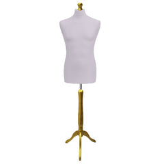 Display Guru Male Dressmakers Tailors Dummy Mannequin, Silver Torso Bust with Gold Wood Tripod Stand