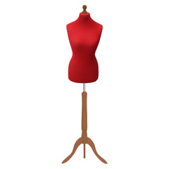 Display Guru Female Uk Size 10/12 Dressmakers Tailors Dummy Mannequin, Red Torso Bust With Gold wood Tripod Stand