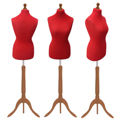 Display Guru Female Uk Size 8/10 Dressmakers Tailors Dummy Mannequin, Red Torso Bust With Gold Wood Tripod Stand