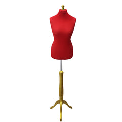 Display Guru Female Uk Size 6/8 Dressmakers Tailors Dummy Mannequin, Red Torso Bust With Gold Wood Tripod Stand