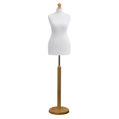 Display Guru Female Uk Size 18/20 Dressmakers Tailors Dummy Mannequin White Torso Bust with Light Wood Round Base