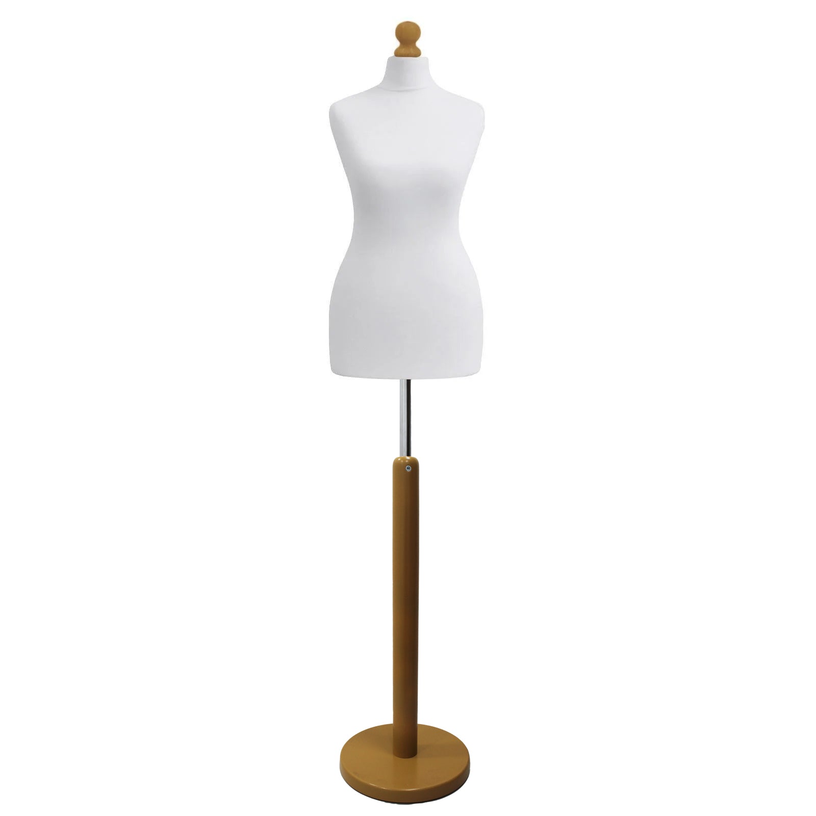 White Tailors Dummy with a Light Wood Round Stand and Thistle.