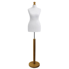 White Tailors Dummy with a Light Wood Round Stand and Thistle.