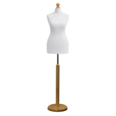 Display Guru Female Uk Size 10/12 Dressmakers Tailors Dummy Mannequin , White Torso Bust with Light Wood Round Base