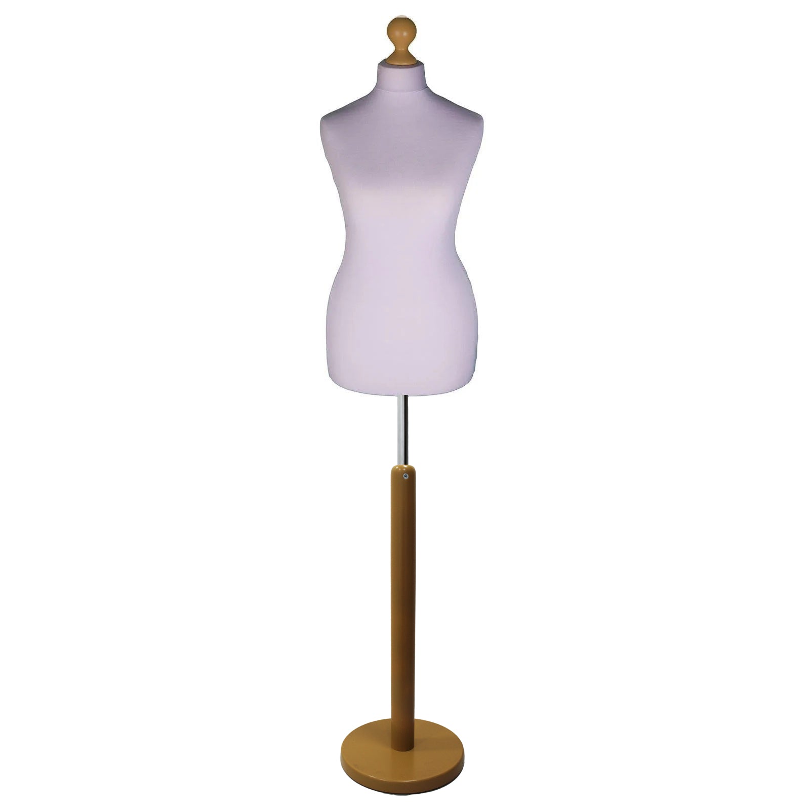 Silver Tailors Dummy with a Light Wood Round Stand and Thistle.