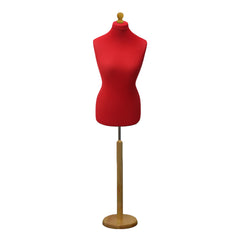 Display Guru Female Uk Size 18/20 Dressmakers Tailors Dummy Mannequin Red Torso Bust with Light Wood Round Base