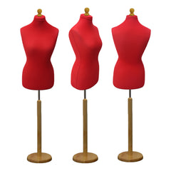 Display Guru Female Uk Size 18/20 Dressmakers Tailors Dummy Mannequin Red Torso Bust with Light Wood Round Base