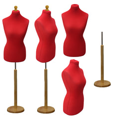 Display Guru Female Uk Size 18/20 Dressmakers Tailors Dummy Mannequin Red Torso Bust with Light Wood Round Base