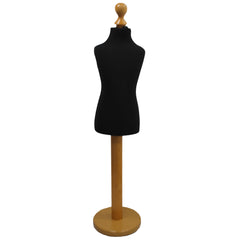 Children Kids Age 6-8 Years Tailors Dummy Mannequin, Black Torso Bust with a Light Wood Round Base