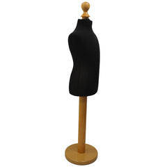 Children Kids Age 6-8 Years Tailors Dummy Mannequin, Black Torso Bust with a Light Wood Round Base