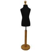 Children Kids Age 6-8 Years Tailors Dummy Mannequin, Black Torso Bust with a Light Wood Round Base