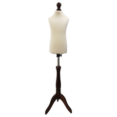 Children Kids Age 2-4 Tailors Dummy Mannequin, Cream Torso Bust with a Dark Wood Tripod Stand