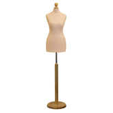 Display Guru Female Uk Size 12/14 Dressmakers Tailors Dummy Mannequin , Cream Torso Bust with Light Wood Round Base