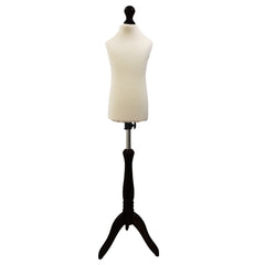 Children Kids Age 2-4 Tailors Dummy Mannequin, Cream Torso Bust with a Black Wood Tripod Stand