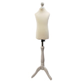 Children Kids Age 2-4 Tailors Dummy Mannequin, Cream Torso Bust with a White Wood Tripod Stand