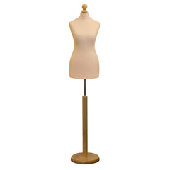 Display Guru Female Uk Size 18/20 Dressmakers Tailors Dummy Mannequin Cream Torso Bust with Light Wood Round Base