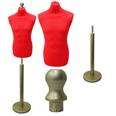 Display Guru Male Dressmakers Tailors Dummy Mannequin, Red Torso Bust with Gold Wood Round Base Stand