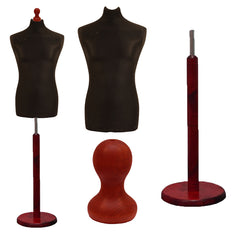 Display Guru Male Dressmakers Tailors Dummy Mannequin, Black Torso Bust with Red Wood Round Base Stand