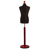 Display Guru Male Dressmakers Tailors Dummy Mannequin, Black Torso Bust with Red Wood Round Base Stand