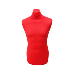 Display Guru Male Dressmakers Tailors Dummy Mannequin, Red Torso Bust with Silver Wood Round Base Stand