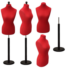 Display Guru Female Uk Size 12/14 Dressmakers Tailors Dummy Mannequin , Red Torso Bust with Black Wood Round Base