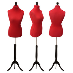 Display Guru Female Uk Size 8/10 Dressmakers Tailors Dummy Mannequin, Red Torso Bust With Black Wood Tripod Stand