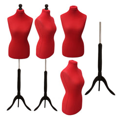 Display Guru Female Uk Size 8/10 Dressmakers Tailors Dummy Mannequin, Red Torso Bust With Black Wood Tripod Stand