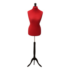 Display Guru Female Uk Size 6/8 Dressmakers Tailors Dummy Mannequin, Red Torso Bust With Black Wood Tripod Stand
