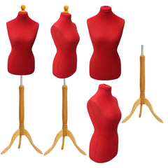 Display Guru Female Uk Size 8/10 Dressmakers Tailors Dummy Mannequin, Red Torso Bust With Light Wood Tripod Stand