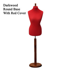 Display Guru Female Uk Size 10/12 Dressmakers Tailors Dummy Mannequin , Red Torso Bust with Dark Wood Round Base