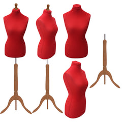 Display Guru Female Uk Size 8/10 Dressmakers Tailors Dummy Mannequin, Red Torso Bust With Gold Wood Tripod Stand