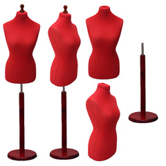 Display Guru Female Uk Size 6/8 Dressmakers Tailors Dummy Mannequin , Red Torso Bust with Red Wood Round Base