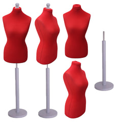 Display Guru Female Uk Size 18/20 Dressmakers Tailors Dummy Mannequin Red Torso Bust with Silver Wood Round Base