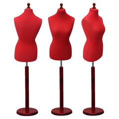 Display Guru Female Uk Size 10/12 Dressmakers Tailors Dummy Mannequin , Red Torso Bust with Red Wood Round Base