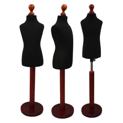 Children Kids Age 2-4 Years Tailors Dummy Mannequin, Black Torso Bust with a Red Wood Round Base