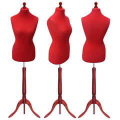 Display Guru Uk Size 8/10 Female Dressmakers Tailors Dummy Mannequin, Red Torso Bust With Red Wood Tripod Stand