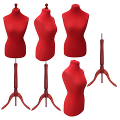 Display Guru Female Uk Size 8/10 Dressmakers Tailors Dummy Mannequin, Red Torso Bust With Red Wood Tripod Stand