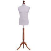 Display Guru Male Dressmakers Tailors Dummy Mannequin, Silver Torso Bust with Dark Wood Tripod Stand